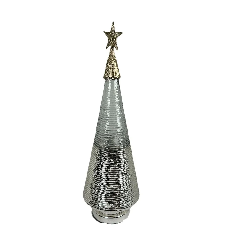 Silver Mercury Glass Christmas Tree Decor w/ Gold Star Topper 19